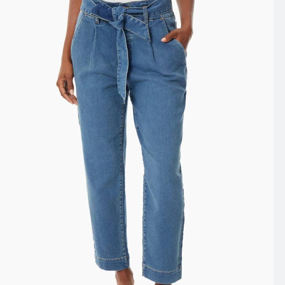 Jones New York Paperbag Jeans Belted High Rise Cropped Straight Leg Denim Sz: 12